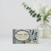 裁縫婦のはさみの糸の生地を縫うヴィンテージ 名刺 (スタンド正面)