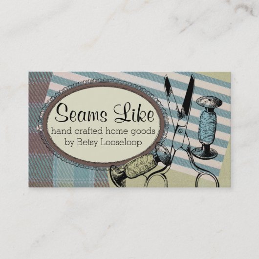裁縫婦のはさみの糸の生地を縫うヴィンテージ 名刺 (正面)