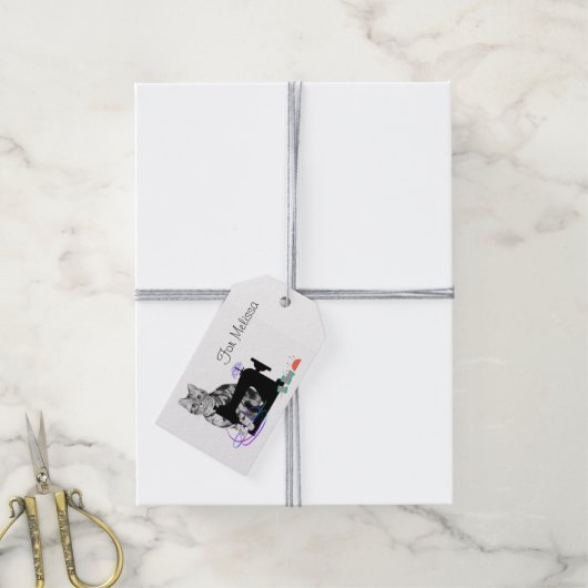 裁縫機で猫を作る ギフトタグ (より糸付き)