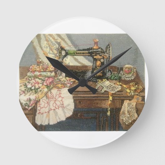 裁縫機とドレス ラウンド壁時計 (正面)
