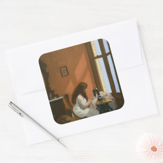 裁縫機の女の子(Edward Hopper著) スクエアシール (封筒)