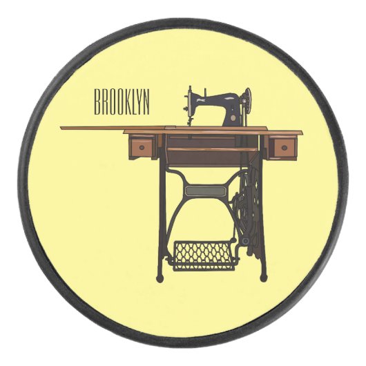 裁縫機の漫画イラストレーション アイスホッケーパック (正面)