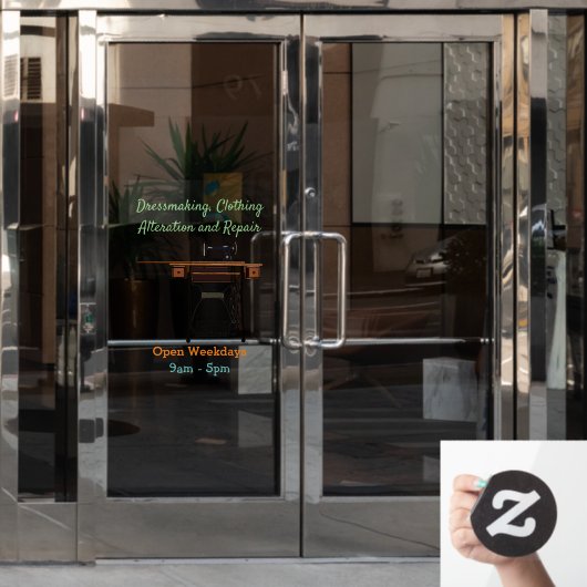 裁縫機の漫画イラストレーション ウィンドウサイン (オフィスドア)