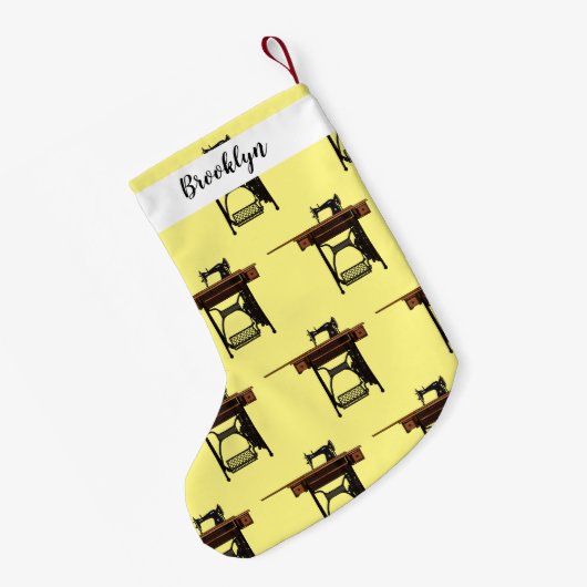 裁縫機の漫画イラストレーション スモールクリスマスストッキング (裏面 (吊り時))