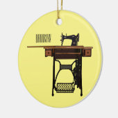 裁縫機の漫画イラストレーション セラミックオーナメント (左)