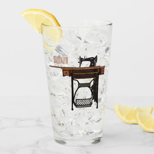 裁縫機の漫画イラストレーション タンブラーグラス (アイス正面)