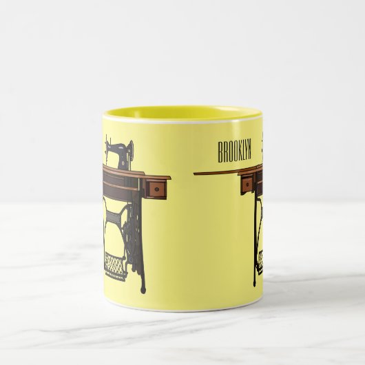 裁縫機の漫画イラストレーション ツートーンマグカップ (中央)