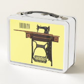 裁縫機の漫画イラストレーション メタルランチボックス (裏面)