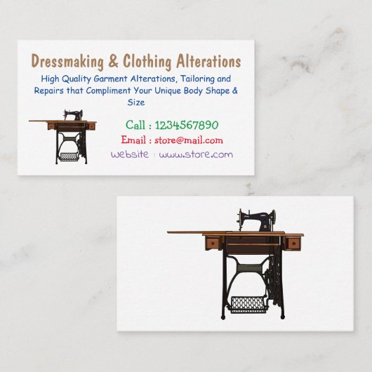裁縫機の漫画イラストレーション 名刺 (正面/裏面)