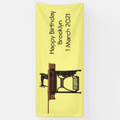 裁縫機の漫画イラストレーション 横断幕 (縦)