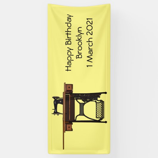 裁縫機の漫画イラストレーション 横断幕 (縦)