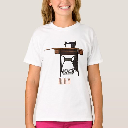 裁縫機の漫画イラストレーション Tシャツ (正面)