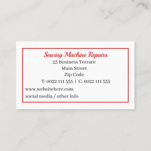 裁縫機械の修理 名刺 (裏面)