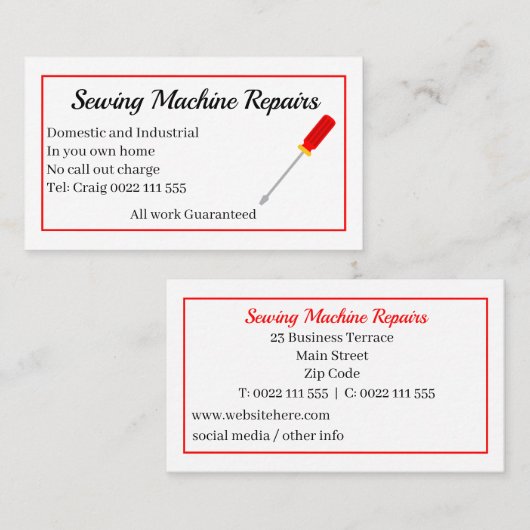 裁縫機械の修理 名刺 (正面/裏面)