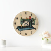 裁縫機械ヴィンテージイラストレーション ラージ壁時計 (ホーム)