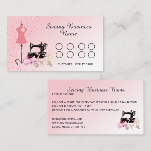 裁縫機械布キルティングピンク事業 ロイヤリティカード (正面/裏面)