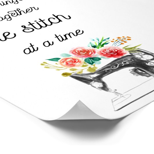 裁縫機械引用文白黒編み物フローラ ポスター (角)