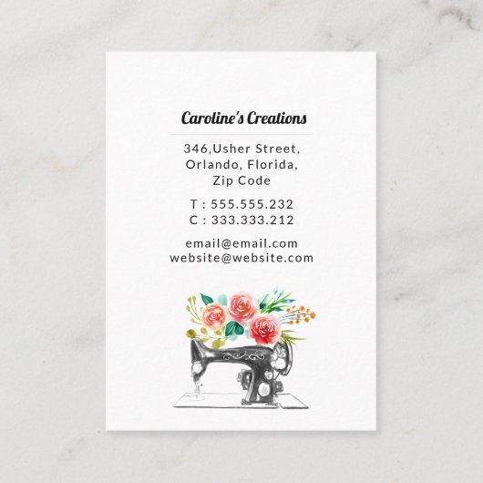 裁縫機械白黒赤のシームストレス 名刺 (裏面)