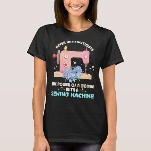 裁縫機船乗りの女性の力 Tシャツ (正面)