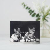 裁縫猫ちゃんヴィンテージ白黒 ポストカード (スタンド正面)