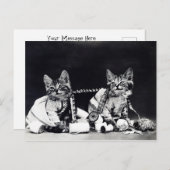 裁縫猫ちゃんヴィンテージ白黒 ポストカード (正面/裏面)