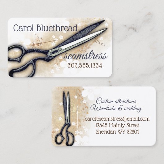 裁縫用はさみのシームストレスキルティングキルター 名刺 (正面/裏面)