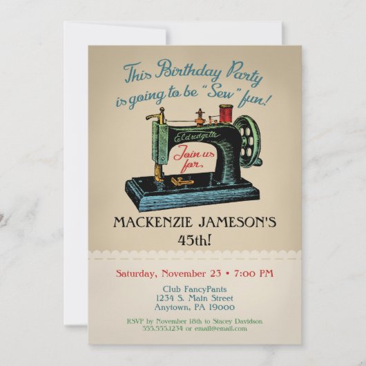 裁縫誕生日招待状シュークラフターファッション 招待状 (正面)