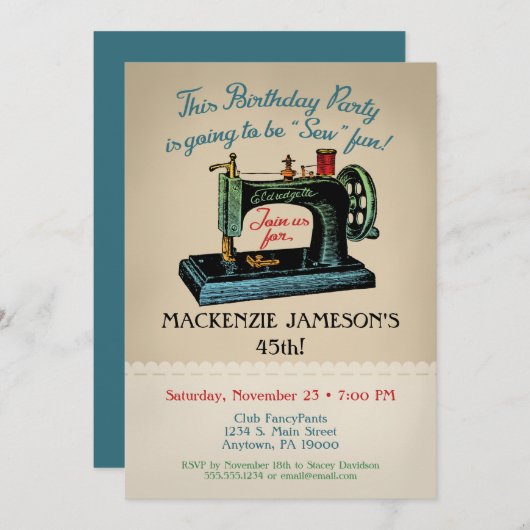 裁縫誕生日招待状シュークラフターファッション 招待状 (正面/裏面)