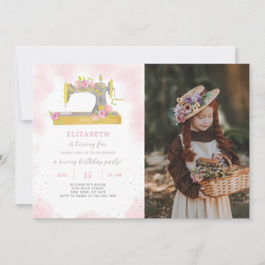 裁縫誕生日招待状(写真付) 招待状 (正面)