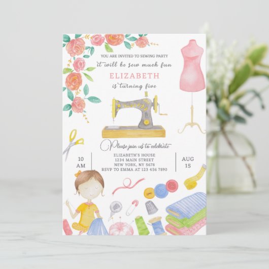 裁縫誕生日招待状 招待状 (スタンド正面)