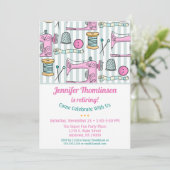 裁縫退職パーティの招待状ピンク 招待状 (スタンド正面)