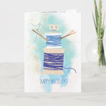 裁縫針糸スプール雪だるまクリスマスカード