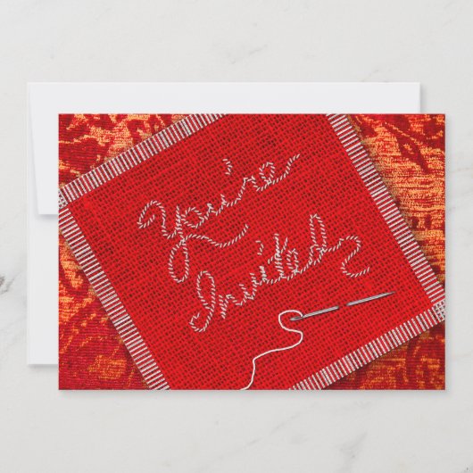 裁縫/キルティングパーティの招待状 – 赤いファブリック 招待状 (正面)