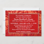 裁縫/キルティングパーティの招待状 – 赤いファブリック 招待状 (裏面)