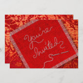 裁縫/キルティングパーティの招待状 – 赤いファブリック 招待状 (正面/裏面)