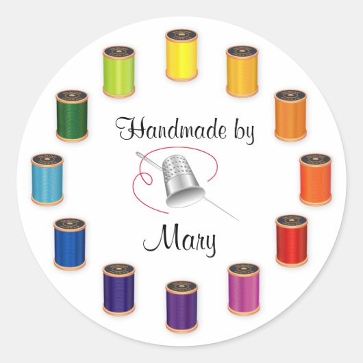 裁縫、シンブル、ニードルとスレッドをカスタマイズ ラウンドシール (正面)