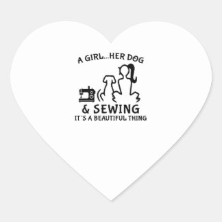 裁縫 |女の子の犬&裁縫 ハートシール