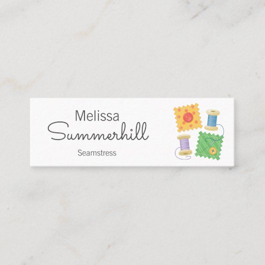 裁縫、Seamstress、ドレスメーカー スキニー名刺 (正面)