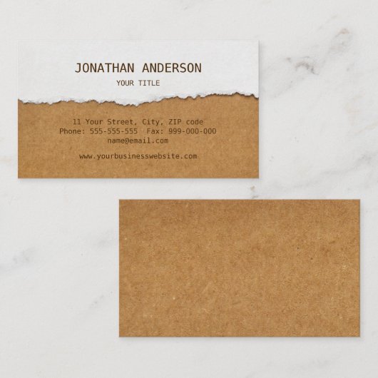 裂かれた紙およびボール紙の名刺 名刺 (正面/裏面)
