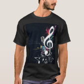 裂け目のノート、マイクロフォンおよび音楽ノート Tシャツ (正面)