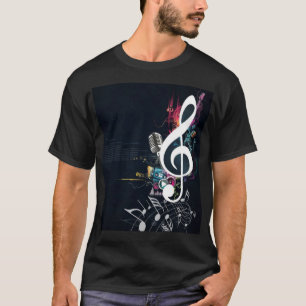 裂け目のノート、マイクロフォンおよび音楽ノート Tシャツ