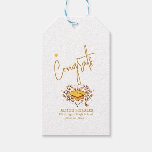 装飾おめでとうゴールデンキャップ卒業ギフトラベル ギフトタグ (正面)