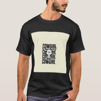 装飾が施された牛の頭蓋骨のコミック風イラスト Tシャツ