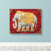 装飾されたインディアンエレファントレッド&金ゴールド キャンバスプリント (インサイチュ (ウッドフロア))