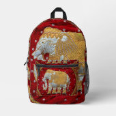 装飾されたインディアンエレファントレッド&金ゴールド プリントバックパック (正面)