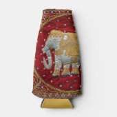 装飾されたインディアンエレファントレッド&金ゴールド ボトルクーラー (正面)