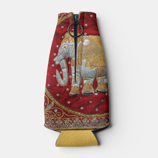装飾されたインディアンエレファントレッド&金ゴールド ボトルクーラー (裏面)