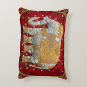 装飾されたインドゾウの赤および金ゴールド アクセントクッション (裏面(縦))