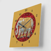 装飾されたインドゾウの赤および金ゴールド スクエア壁時計 (傾斜)