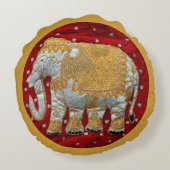 装飾されたインドゾウの赤および金ゴールド ラウンドクッション (裏面)